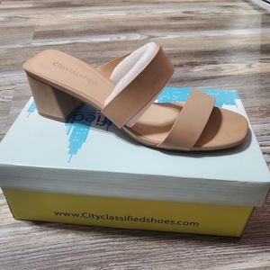 City Classified Adage Nude Faux Leather Chunky Sandal Heeled Slide